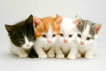 a group of cute  cats on white background