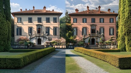 An Abstract Symmetrical Design Showcasing the Balanced Architecture of a Villa, Creating a Decorative Effect with Left-Right Symmetry, Perfectly Capturing the Aesthetic Qualities of Architectural Beau