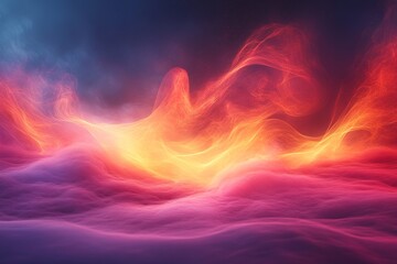 Obraz premium Abstract fiery landscape with red, orange, and pink clouds in the sky.