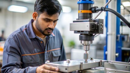 Indian Worker Operating CNC Machine - A skilled operator using a CNC machine for precision work.
