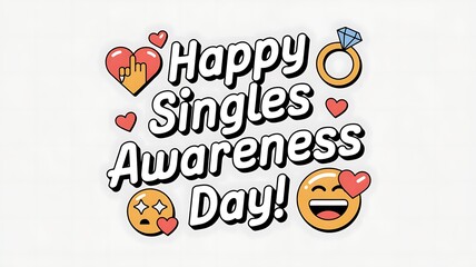 Fototapeta premium Happy Singles Awareness Day Celebration with Emojis and Ring