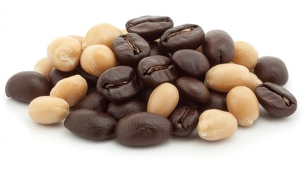 Obraz premium A mix of roasted coffee beans, showcasing different varieties and colors for brewing.