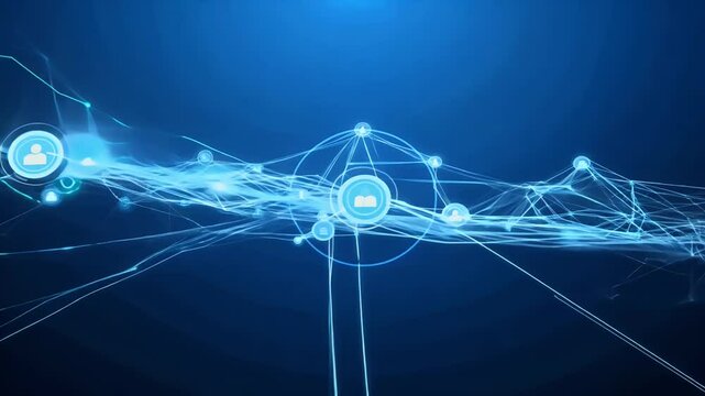 An abstract background animation depicting growth network connections symbolizing internet communication social media interactions presented seamless loop blue color scheme 4K resolution computer