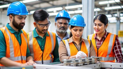 Indian Production Line Workers - A group of workers collaborating on an assembly line.
