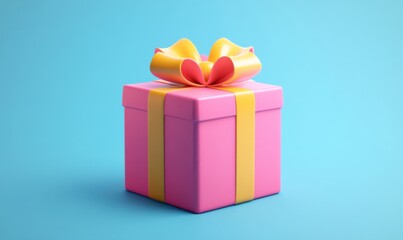 Obraz premium Cartoon-style gift box with a big bow on top, 3D celebration and surprise icon
