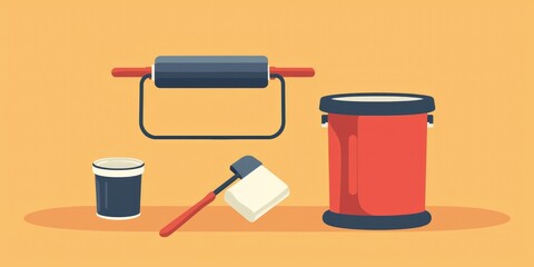 A stylized painting icon featuring a paint roller and paint can for renovation themes.