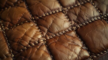 Obraz premium Brown quilted leather texture. Rich brown leather background, quilted pattern. Evokes luxury, durability, and craftsmanship.