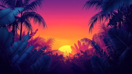 Majestic Tropical Sunset with Palms in Vibrant Colors