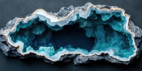 Obraz premium Abstract Blue and Turquoise Geode with Gold Rim Modern Wall Art Decorative Stone Backg