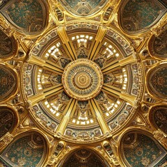 Fototapeta premium A stunning view of a beautifully ornate ceiling showcasing intricate gold details and colorful designs in an elegant architectural space