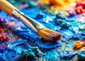 Obraz premium Vibrant Mixing Colors with Paint Brush and Palette in Tilt-Shift Photography