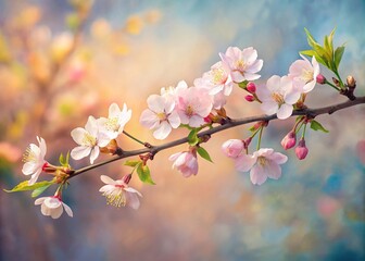 Vibrant Oil Painting of a Branch with Pale Pink Blossoms - Floral Art for Home Decor