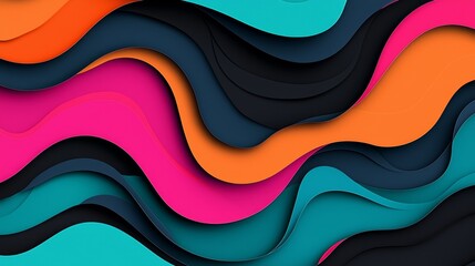 Obraz premium Dynamic waves of colorful abstract paper layers creating a vibrant and modern design aesthetic for digital art and graphics