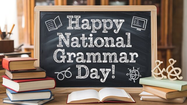 Happy National Grammar Day Chalkboard with Books