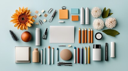 Colorful Flat Lay of Stationery and Flowers