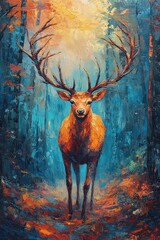Majestic stag in a vibrant forest a stunning display of nature's beauty and wildlife harmony