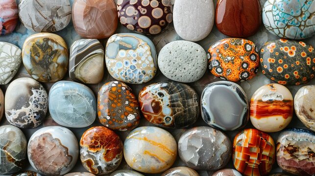 Ocean jasper tumbled stones. Vibrant ocean jasper collection showcasing nature's artistry.  These polished stones offer a calming, earthy energy.