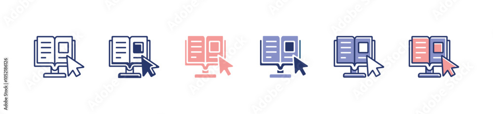 Poster open book online course with pointer icon set digital library e-learning education study reading jou