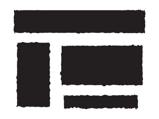 Black torn paper Strips and pieces, frame, sticker jagged rectangle shape. Notebook pages torn paper frame Vector illustration.