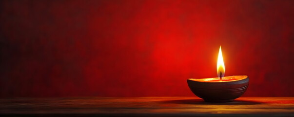 Traditional indian burning lamp and orange flowers. Ethnic decorations for Indian festival of lights Diwali and Pongal. Ugadi, Gudi Padwa. Hindu New Year. Religion concept with copy space