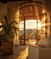 Sunlit Terrace Lounge with Elegant Decor