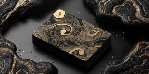 A business card design with a unique, abstract pattern on both the front and back.