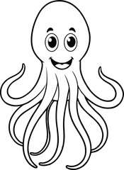 Smiling Cartoon Octopus Coloring Page Illustration