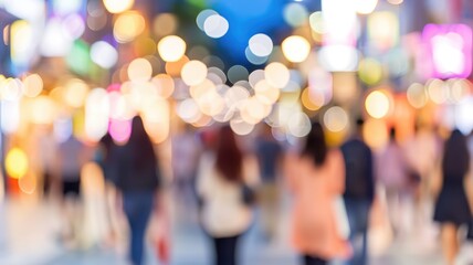 Fototapeta premium Vibrant urban nightlife with blurred city lights and street crowd