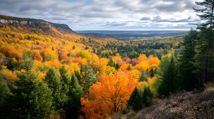 Scenic overlook of a valley filled with trees in autumn colors