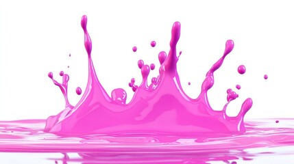 A vibrant splash of pink liquid creates dynamic droplets against a white background.