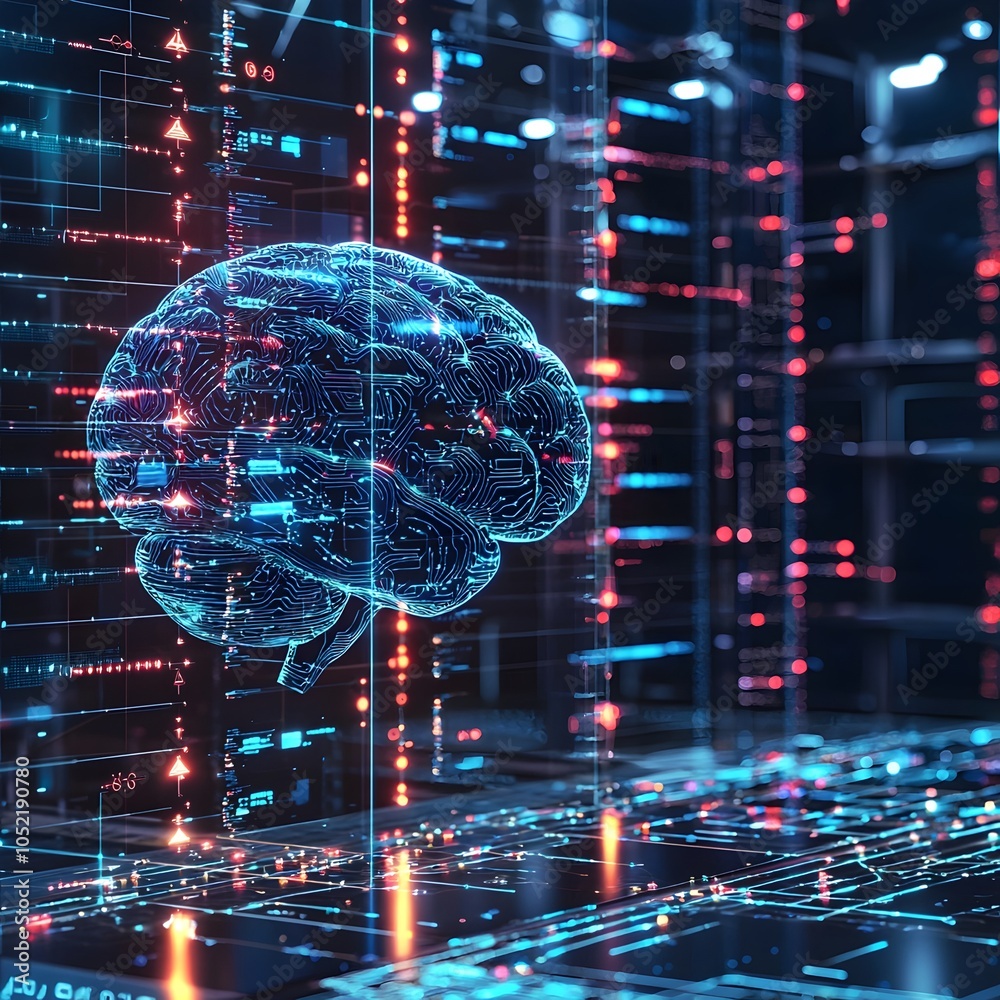 Poster futuristic ai driven security system actively monitoring network data streams