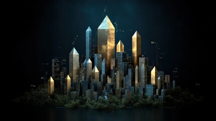 Fototapeta premium Golden Cityscape Business Growth Financial Success Investment Concept