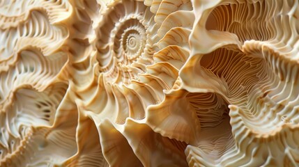 Seashell spiral texture. Intricate spiral shell pattern; nature's artistry.  Elegance and complexity in a single frame.