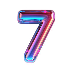 Obraz premium Holographic number seven isolated on the background. Blue and pink number 7 on a transparent background.