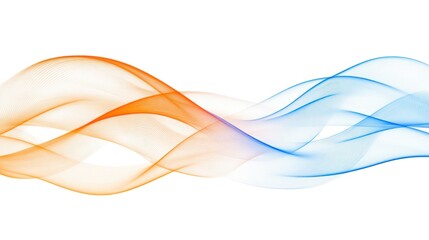 Abstract waves in orange and blue create a dynamic and fluid visual effect.