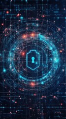 Obraz premium Digital lock symbol surrounded by glowing circuits, representing cybersecurity and data protection in a futuristic setting.