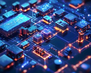 Fototapeta premium Futuristic Smart City Powered by Blockchain Technology Interconnected Digital Infrastructure