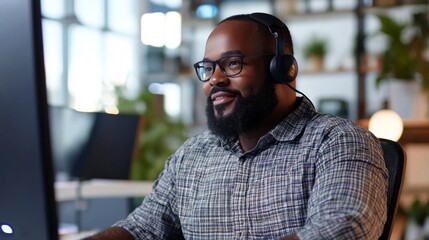  Tech support specialist assisting customer via video call. Professional IT help and remote troubleshooting.