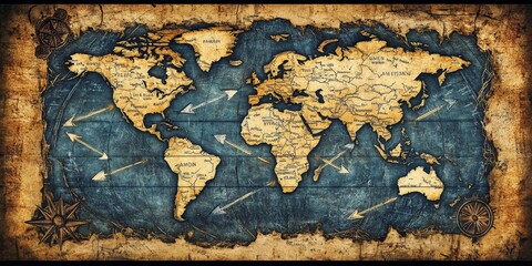 Fototapeta premium A map of the world with arrows pointing to different locations.