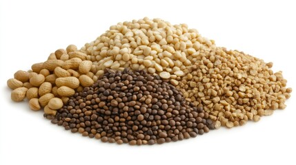Obraz premium A variety of nuts and seeds arranged in piles for culinary use.