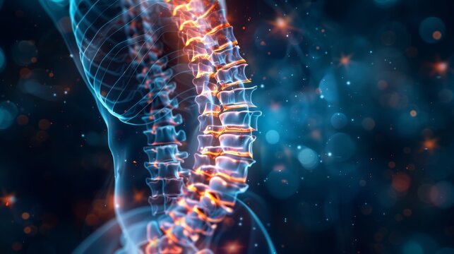 X-ray of thoracic spine compression fracture, highlighting vertebrae collapse often resulting from osteoporosis, useful for medical education and diagnosis illustration