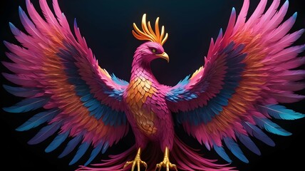 Fototapeta premium enchanting neon phoenix with glowing plumage on black backdrop ideal for digital wall art