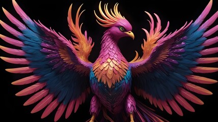Obraz premium extravagant glowing phoenix with neon feathers against dark background suited for art collections