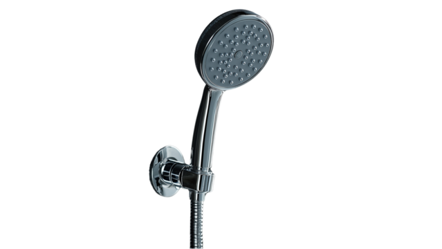 A sleek handheld showerhead set with a modern chrome finish