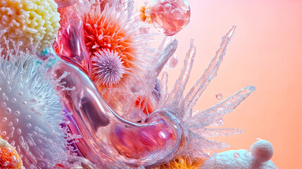 Obraz premium Vibrant Abstract Macro Shot of Bioluminescent Underwater Sea Creatures