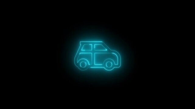 Neon parking location mirrored icon glowing black background animation