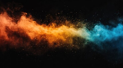 Abstract colorful smoke or dust wave on a black background.