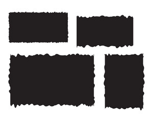 Black torn paper Strips and pieces, frame, sticker jagged rectangle shape. Notebook pages torn paper frame Vector illustration.