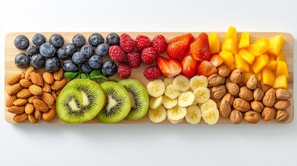 Vibrant High-Fiber Snack Board with Fresh Fruits and Nuts
