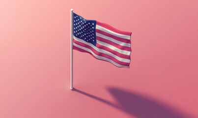 Fototapeta premium Isometric USA flag standing on a flagpole, with crisp, clear lines and vibrant colors, isolated and detailed